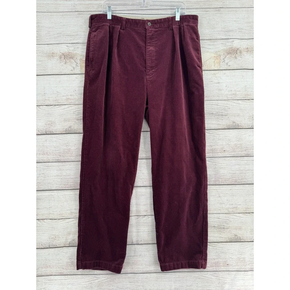 Polo Ralph Lauren Corduroy Pants Mens 38x32 Burgundy Pleated Front Cords